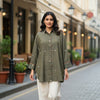 Brown-green Jamdani shirt with hand embroidery