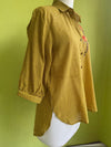 Mustard checked cotton shirt with floral hand embroidery