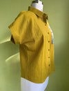 Mustard striped cotton shirt with hand-embroidered faux pocket