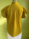 Mustard striped cotton shirt with hand-embroidered faux pocket