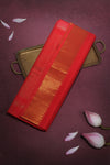 Tomato Red Mangalgiri Cotton Saree with Broad Gold Nizam Border