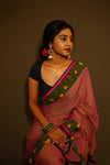 Pink Sherbet Mul Cotton with Reverse Border -Saree