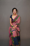 Pink Sherbet Mul Cotton with Reverse Border -Saree