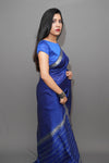 Royal blue mangalgiri silk with silver nizam border