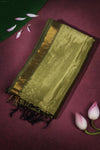 Pure Moss green Mangalgiri silk with a patch work pen Kalamkari Anchal