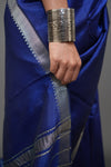 Royal blue mangalgiri silk with silver nizam border