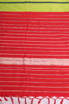Grass Green Handwoven Cotton Jamdani Saree with Red Khesh Pallu | Curated Fusion