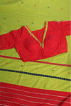 Grass Green Handwoven Cotton Jamdani Saree with Red Khesh Pallu | Curated Fusion