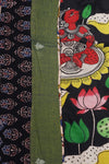 H.O.T curated - Moss green hand woven cotton jamdani with hand painted pure silk kalamkari Anchal and a double reverse border.