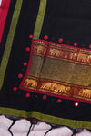 H.O.T curated - Black mull cotton with chettinad zari pallu , hand sewn mirror work.