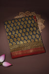 Maheshwari silk cotton - Blue with red zari border