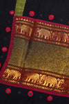 H.O.T curated - Black mull cotton with chettinad zari pallu , hand sewn mirror work.