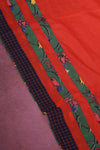H.O.T curated - Tisha's Burnt brick mul cotton patch work and pure silk hand painted Kalamkari pallu and hand sewn mirrors.