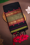 H.O.T curated - Black mull cotton with chettinad zari pallu , hand sewn mirror work.