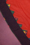 H.O.T curated - Tisha's Burnt brick mul cotton patch work and pure silk hand painted Kalamkari pallu and hand sewn mirrors.
