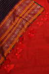 H.O.T curated - Tisha's Burnt brick mul cotton patch work and pure silk hand painted Kalamkari pallu and hand sewn mirrors.