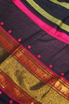 H.O.T curated - Black mull cotton with chettinad zari pallu , hand sewn mirror work.