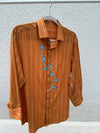 Cinnamon rust striped handloom shirt with applique and hand embroidery