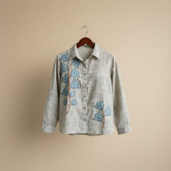 Khadi cotton shirt with leaf applique