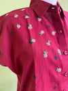 Maroon handloom shirt with woven motifs and embroidery