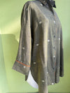 Brown-green Jamdani shirt with hand embroidery