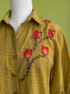 Mustard checked cotton shirt with floral hand embroidery
