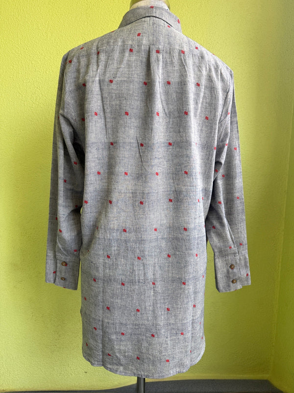 Grey Jamdani cotton shirt with wildflower hand embroidery