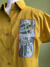 Mustard striped cotton shirt with hand-embroidered faux pocket