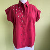 Maroon handloom shirt with woven motifs and embroidery